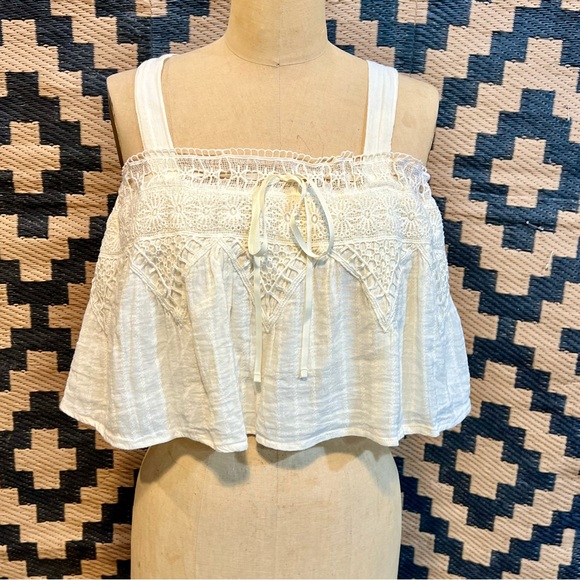 American Eagle embroidered lace ruffled crop tank top flirty boho prairie y2k - Picture 8 of 12